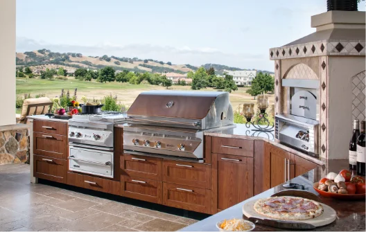 NICOCABINET High-End Custom Modular Outdoor Kitchen Cabinet MDF Stainless Steel BBQ Grill Featuring Marble Laminate Resin