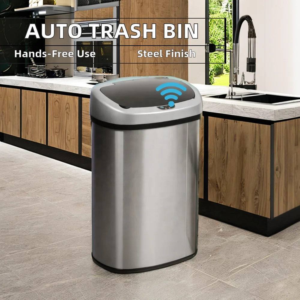 13 Gallon Kitchen Garbage Can - Touch Free & Stainless Steel