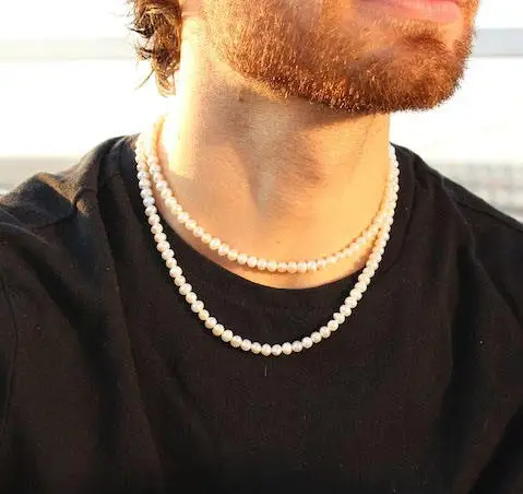 2024 New Trendy Pearl Necklace Men Women Temperament Simple Handmade Strand  Bead Stainless Steel Necklace Jewelry Valentine Gift