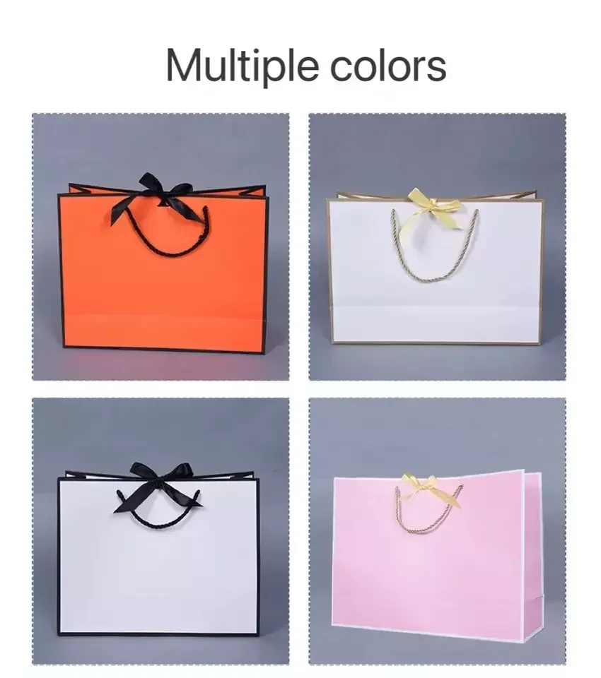 Welecom 24 Pack Orange Gift Bags - Wide Handle Paper Bags With Tissue Paper