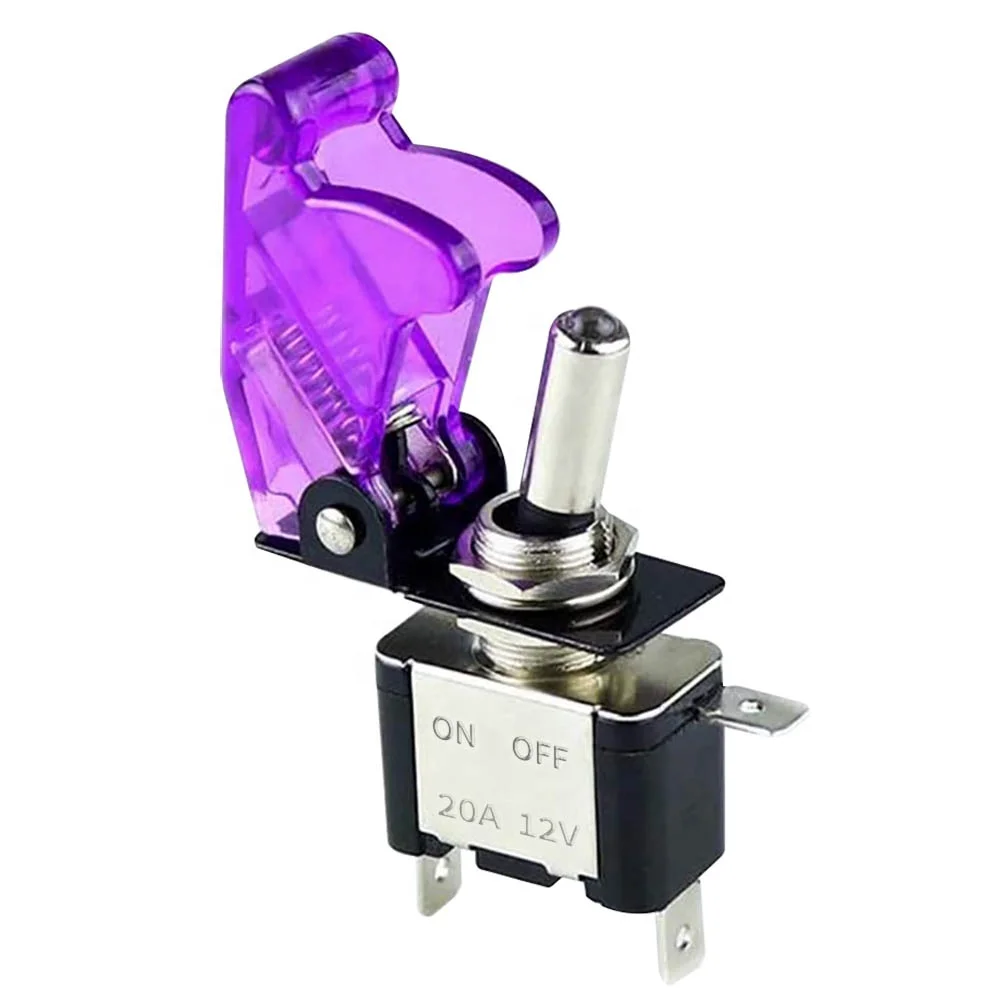 ASW-07D 12V 20A Red LED Aircraft Toggle Switch W Purple Cover