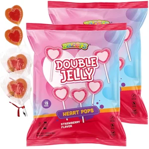 Double Jelly Heart Shaped Strawberry Flavor Lollipops  Gluten-Free Vegan Kosher Individually Wrapped Candies 15PCS