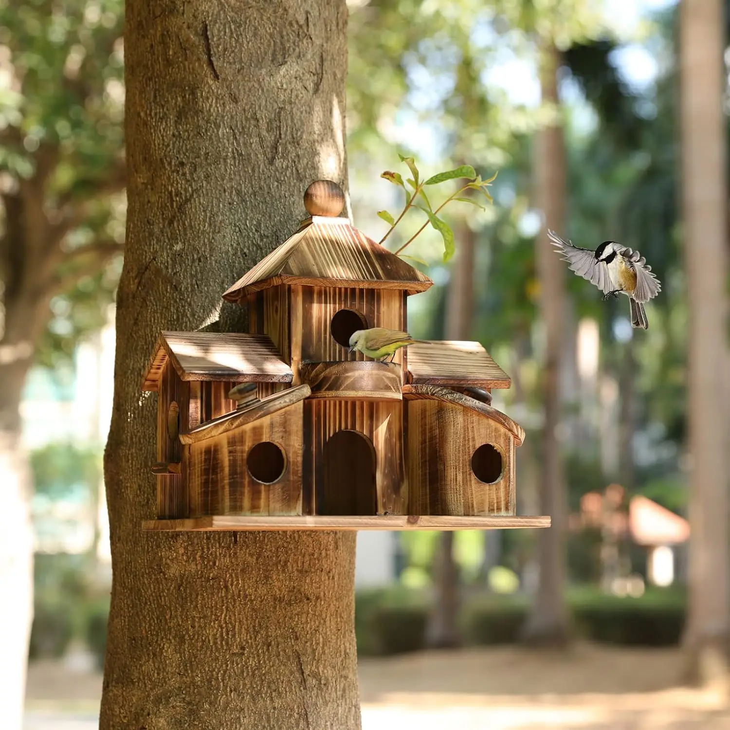 Factory Custom Wooden Bird House Backyard Patio Decor Nesting Box Birdhouse Wooden Bird Feeder