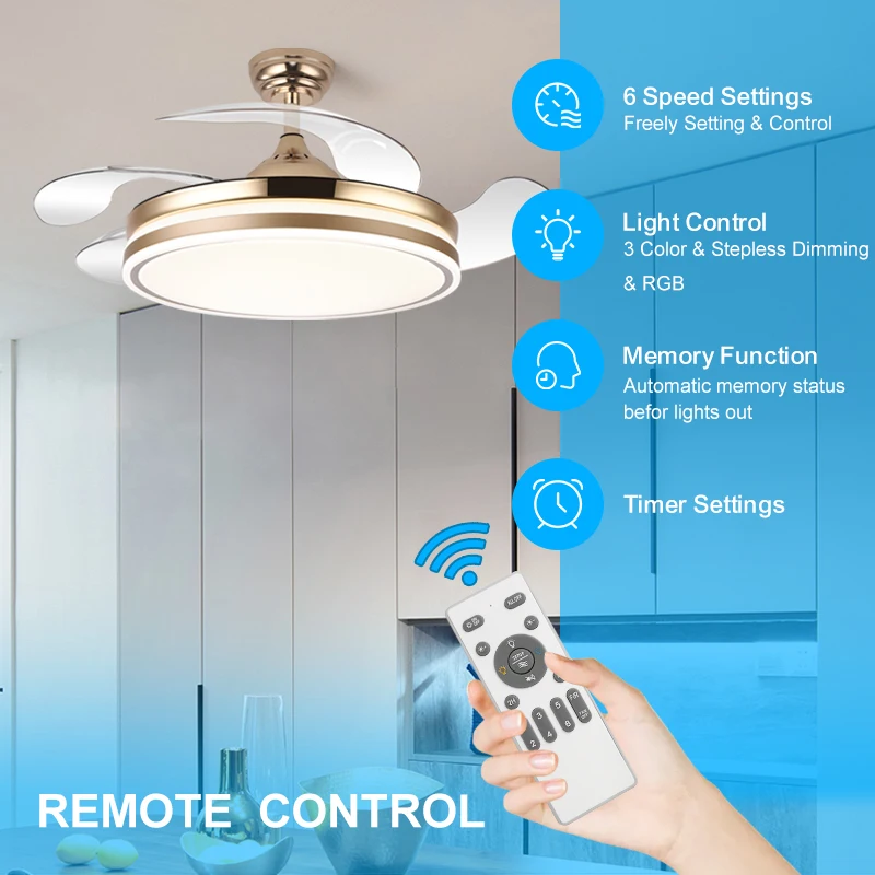 Modern White Ceiling Fan with Light for Bedroom 110V 220V Fan Lamp 72w Led Ceiling Fan Light and Remote Control 3 Color Dimmable