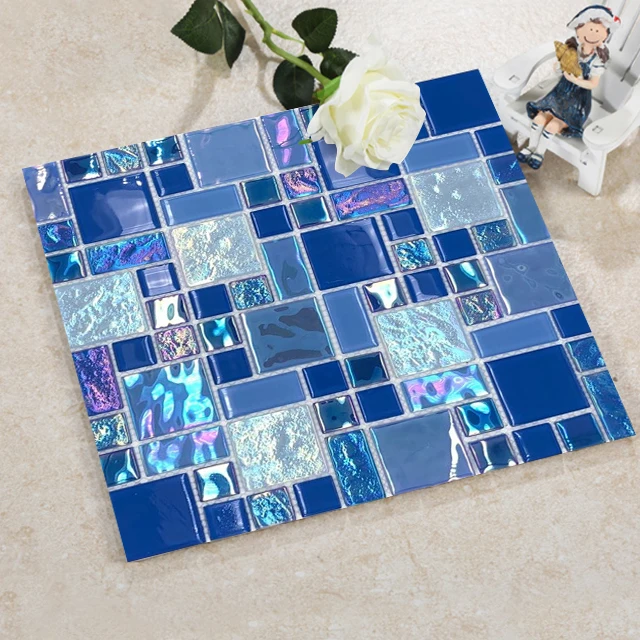 モザイクタイル4mm虹色ガラスメッシュバック付きスイミング