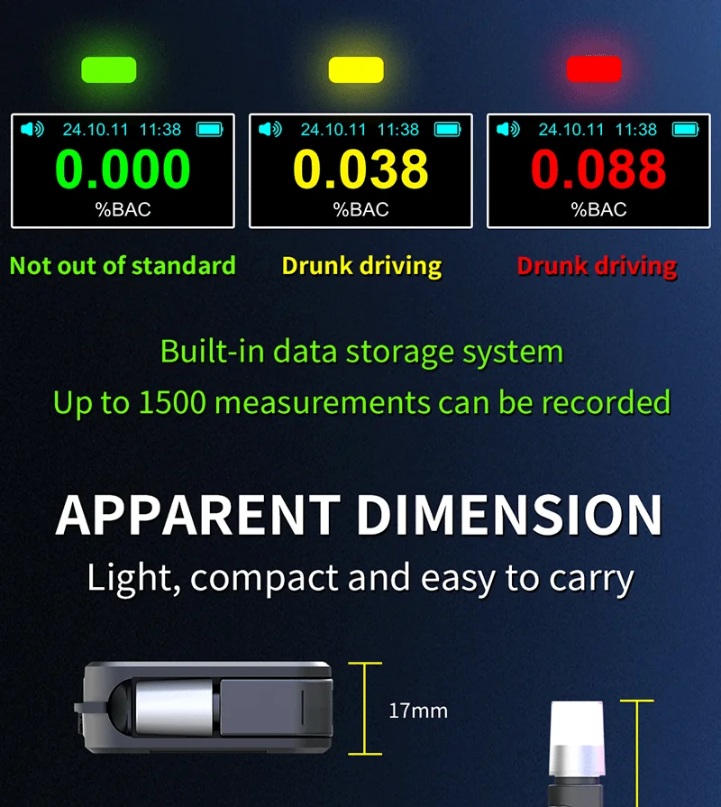 D1000 Professional Digital Breath Alcohol Tester with Electrochemical Sensor OLED Display High Accuracy