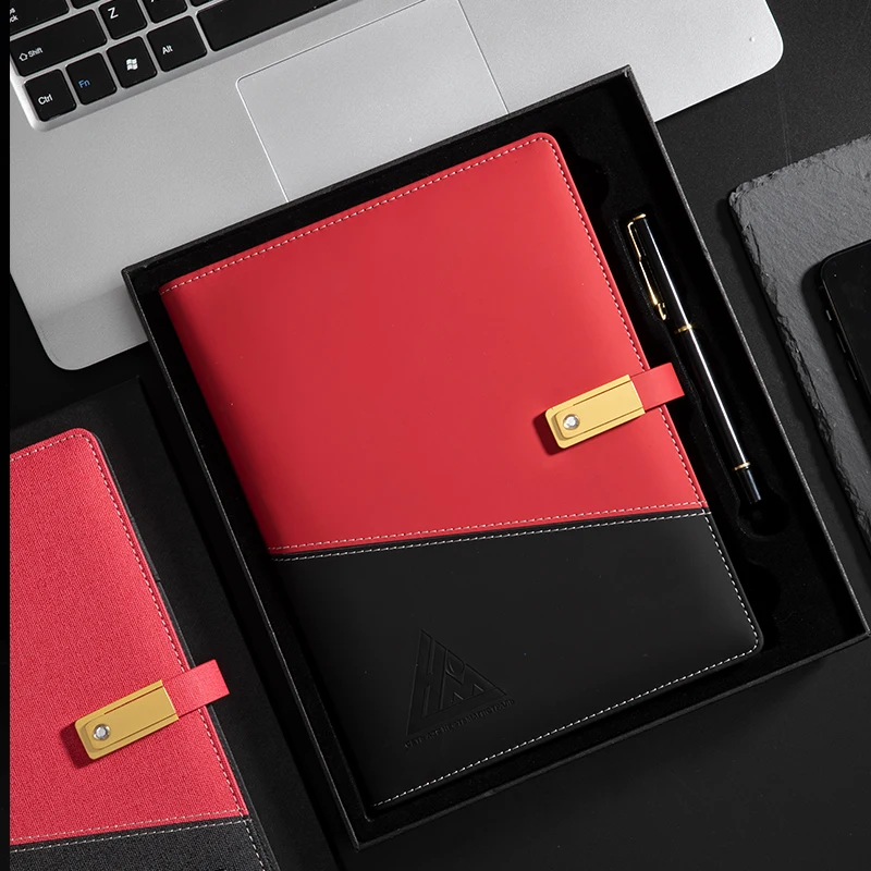 Professional Customized Notebook Organizer With LED Light Logo 8000 Power Bank and Wireless Charger Agenda Portfolio USB Flash