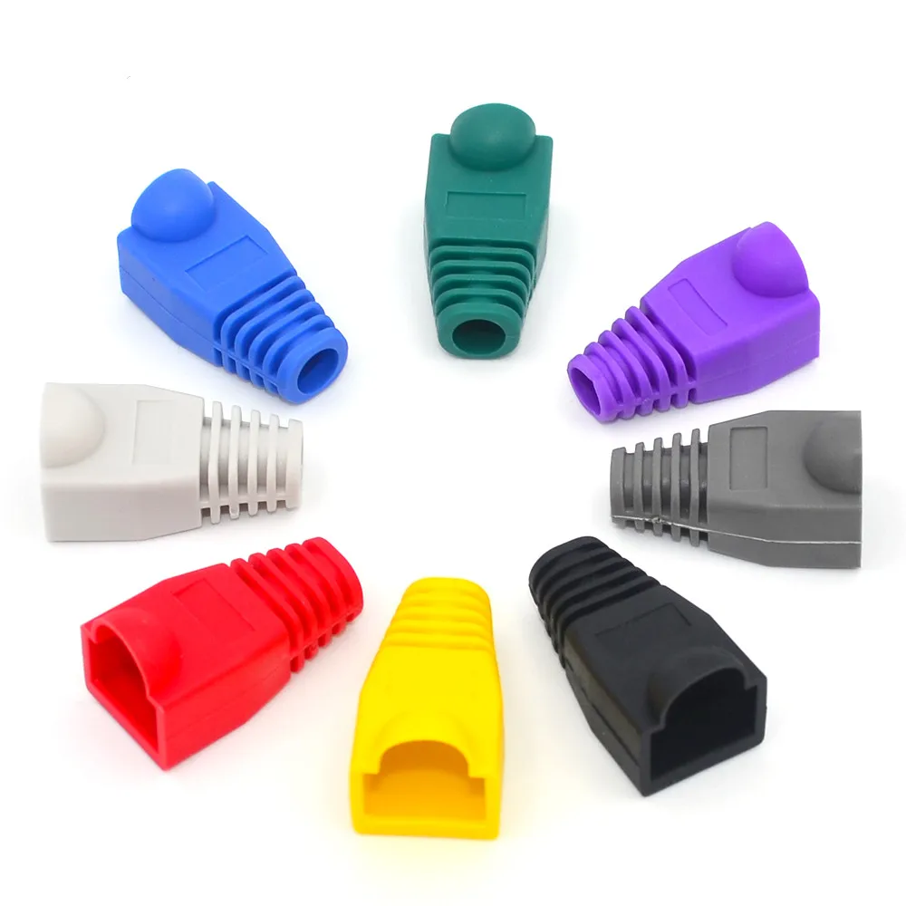 Accessbuy 100 Pcs Mixed Color CAT5E CAT6 RJ45 Ethernet Network Cable Strain Relief Boots Cable Connector Plug Cover