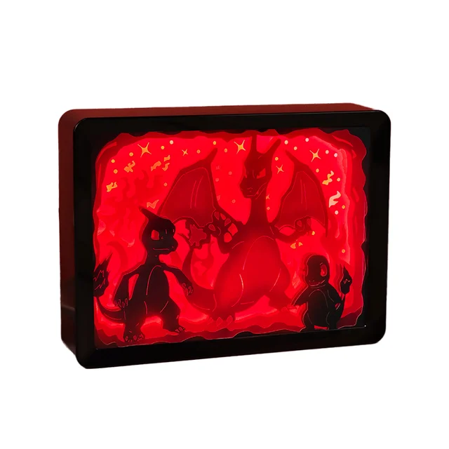 Poke Anime LED Night Light Box Cartoon Dragon Action Figure ABS Material Bedroom Table Lamp Boy's Birthday Gift AAA Battery