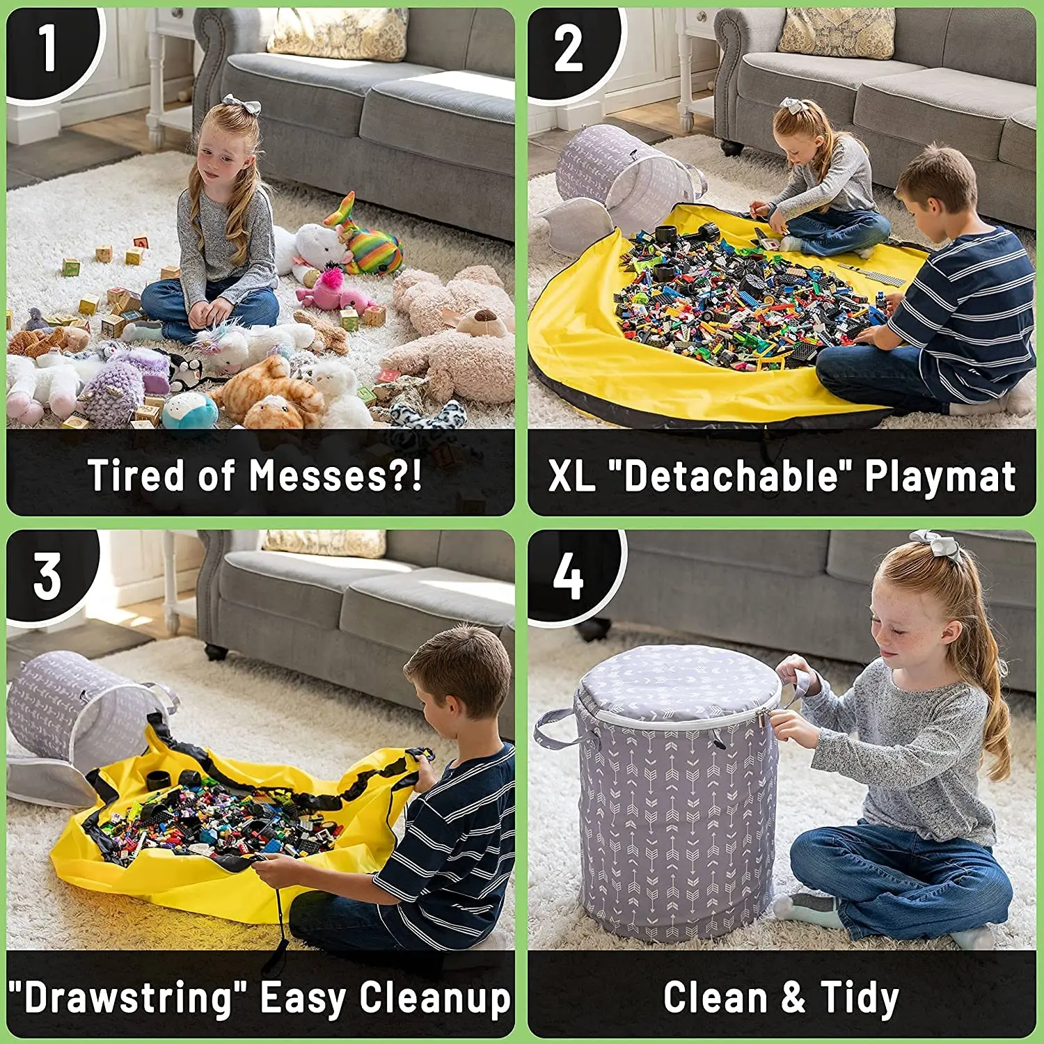 Extra Large Toy Quick Canvas Storage Organizers Bag  Bins With Play Mat for Baby Kids Toddlers Room Classroom Toys