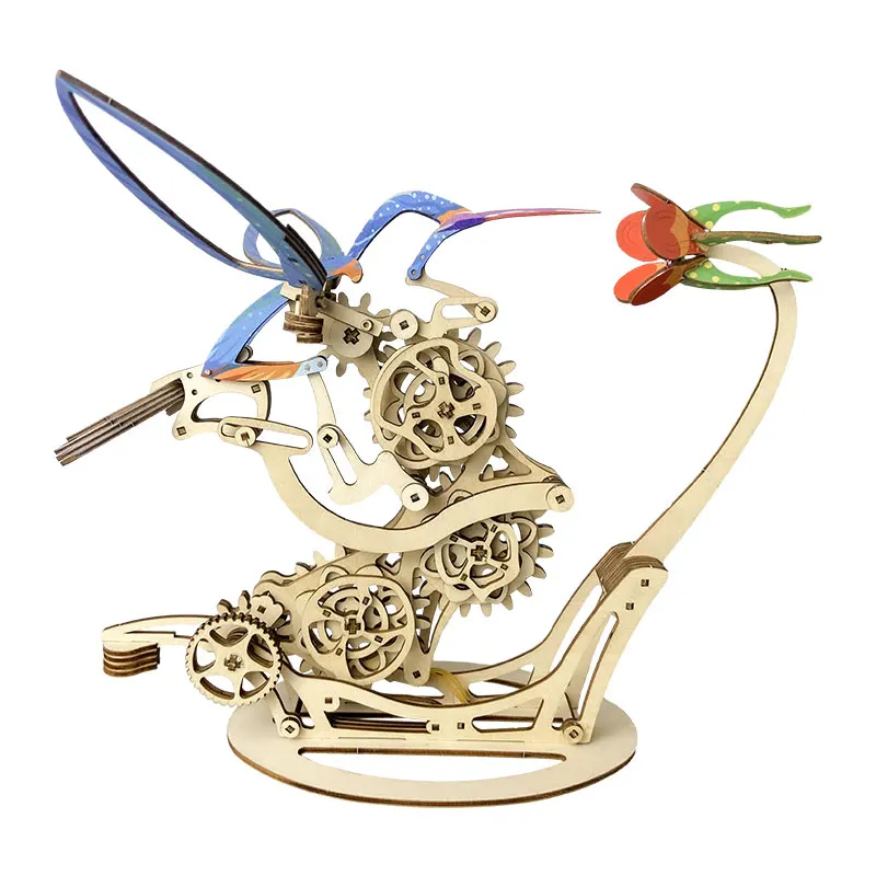 Dynamic Mechanical Hummingbird Ornaments DIY Handmade Graffiti Toy Assembly Model Wooden 3D Puzzle Wholesale