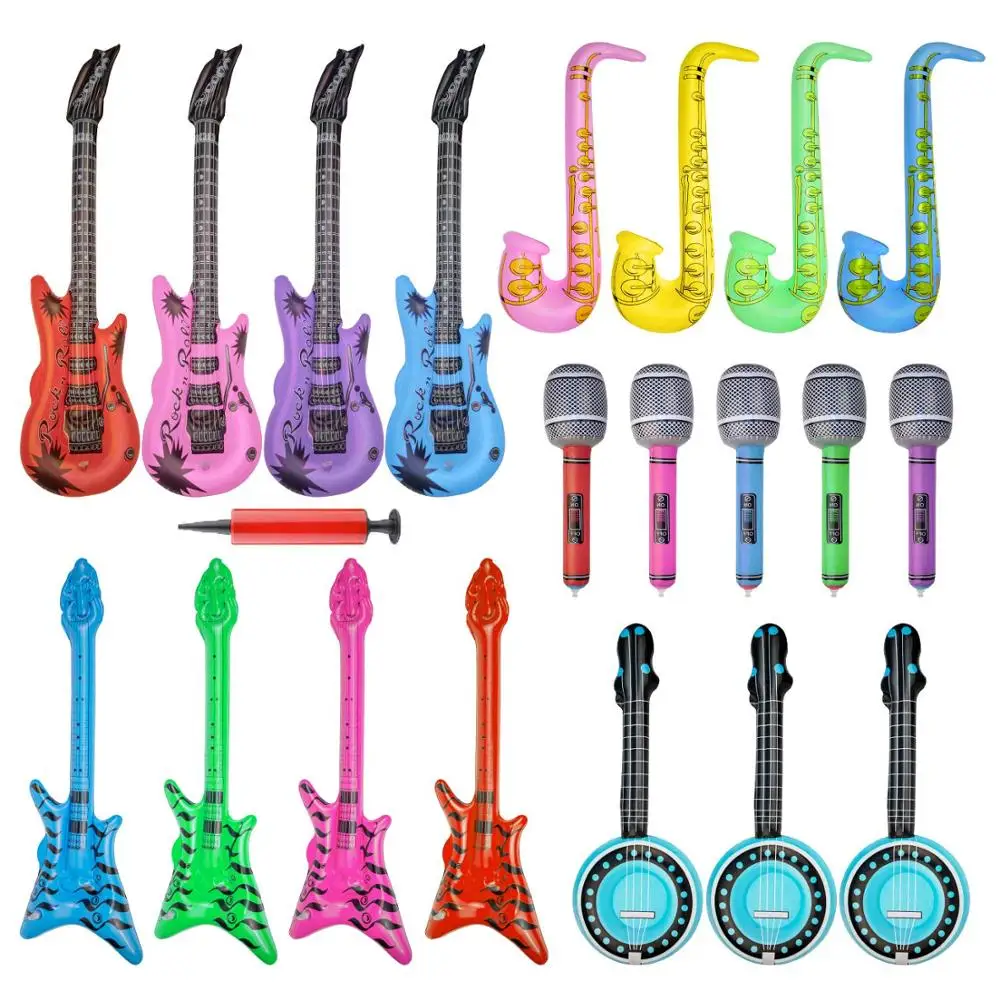 16pcs Inflatable Music Instrument Guitar Microphone Saxophone Blow Up Party Toys 