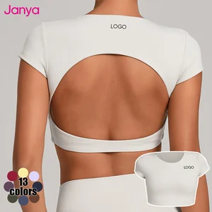 Janya Custom Logo Fitness Gym Clothing Wholesale Without Pads Short Sleeve Cropped Sports Wear Backless Yoga Crop Top for Women