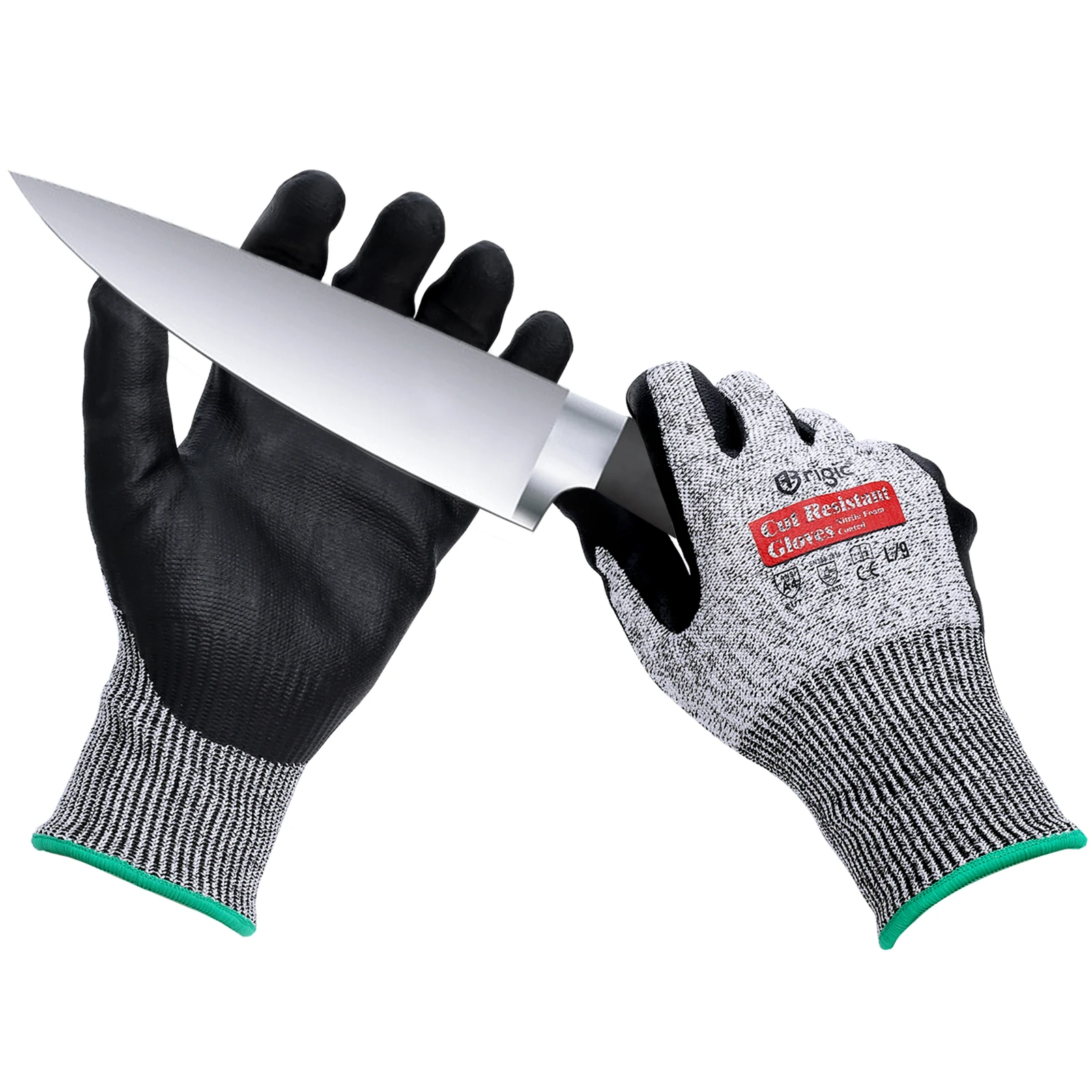 Brigic Level 5 Cut Resistant Gloves, Foam Nitrile Coating