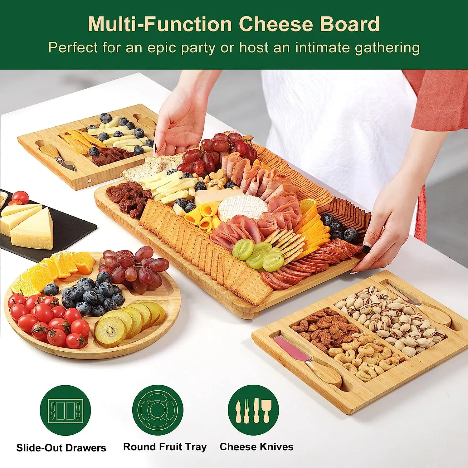 product bamboo cheese board and knife set with round cheese platter large charcuterie boards set for christmas gifts-4