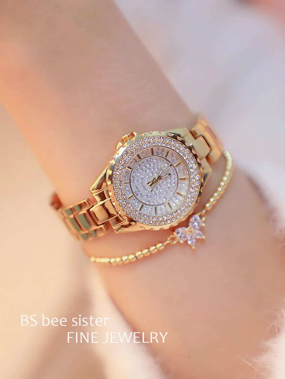 Bs Bee Sister 0280 Women Watch Fashion Crystal Diamond Dress Watches Lady Luxury Waterproof Women Quartz Bracelet Wristwatches