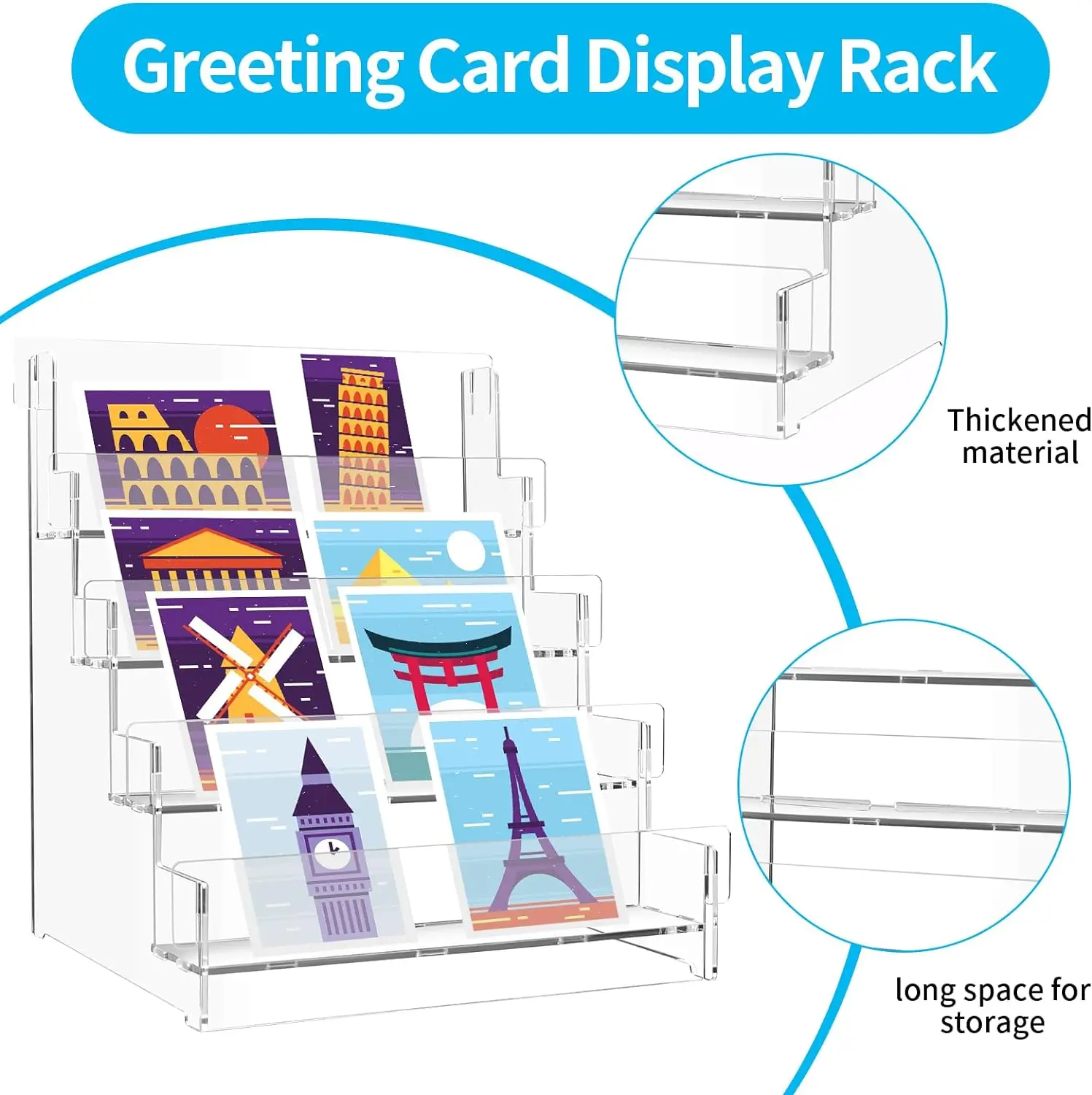 Card Display Stand Greeting Card Display Multifunctional Bamboo Acrylic Card Stand 4 Tier Card Display Holder Easy To Install