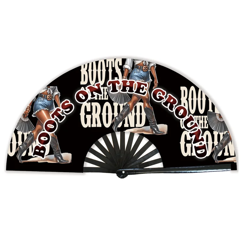 BSBH Boots on the Ground Fans Girls Clacking Bamboo Fans Sparkle Folding Hand Fan with Holster for Line Dancing Festivals