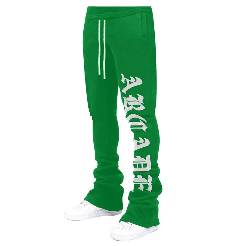 Custom puff print stack sweatpants drawstring trousers cotton french terry joggers men stacked sweat pants