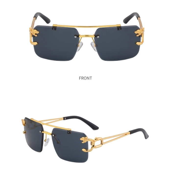 Rimless Sunglasses Square Fashion Shades Tinted Lens Metal Frameless Rectangle Y2K Glasses UV400