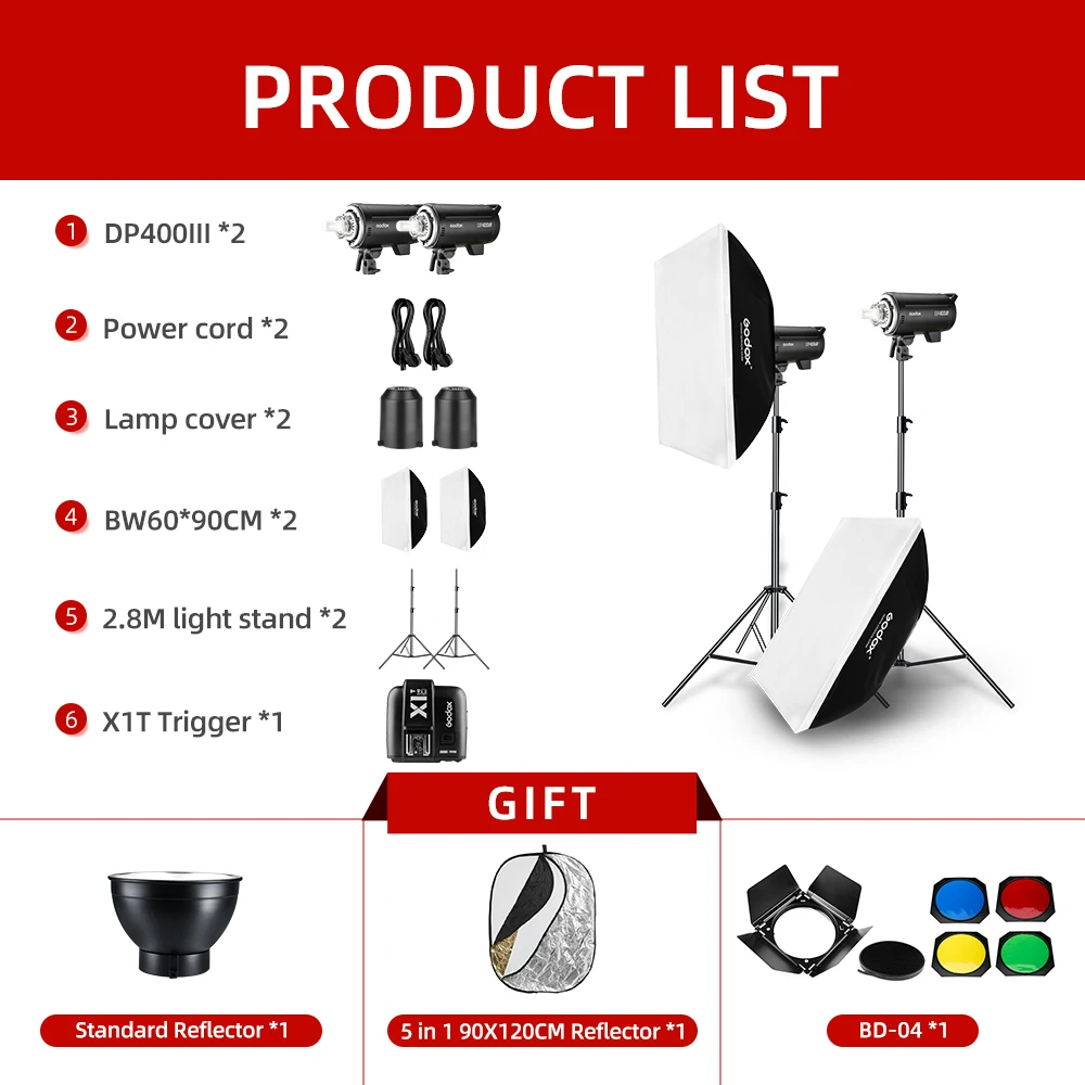 Godox DP400III 400Ws GN80 2.4G Wireless X System Studio Flash Professional, Flash Duration 1/2000-1 / 800s, Temperatura Color 5600 ± 200K (110V) Studio Light Godox DP400III 400Ws GN80 2.4G Wireless X System