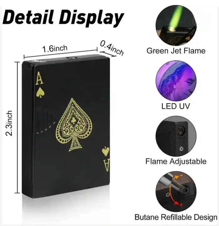 Jia Xin Creative Ace Cards Lighter Green Jet Flame Torch Windproof