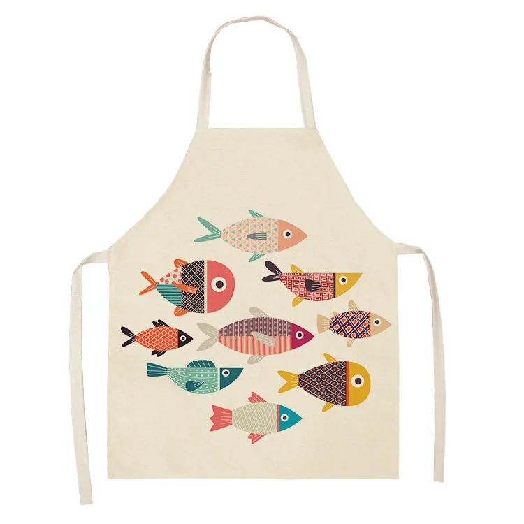 Customized Design Logo Print Children's Durable Cotton Linen Fish Style Print Fabric Sleeveless Kitchen Apron