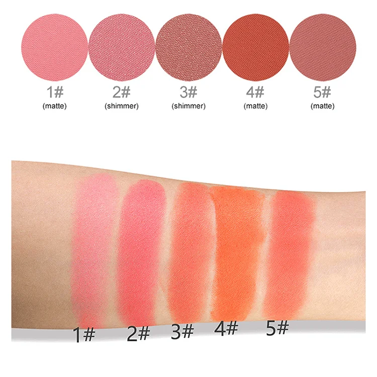 MS Makeup Oem 5 Colors Black Monochrome Makeup Blush Matte Shimmer Face Powder Waterproof Long Lasting Private Label Blush