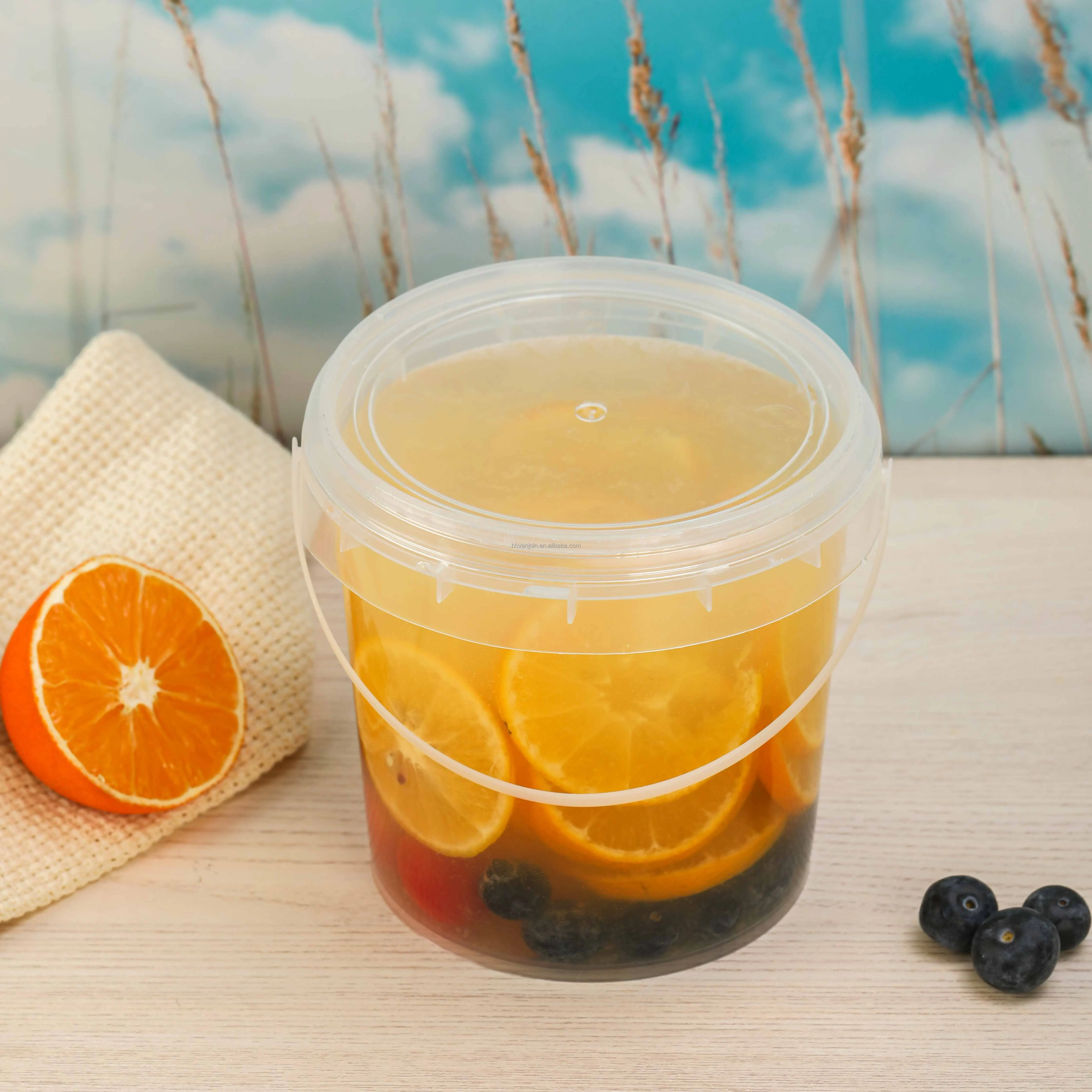 Empty 48 Oz. Own Logo Printed Plastic Mini Donut Bucket With Yellow And