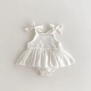 Summer Bowknot Strap Romper Dress Girls Sweet Casual Thin Sleeveless Jumpsuit Baby Romper