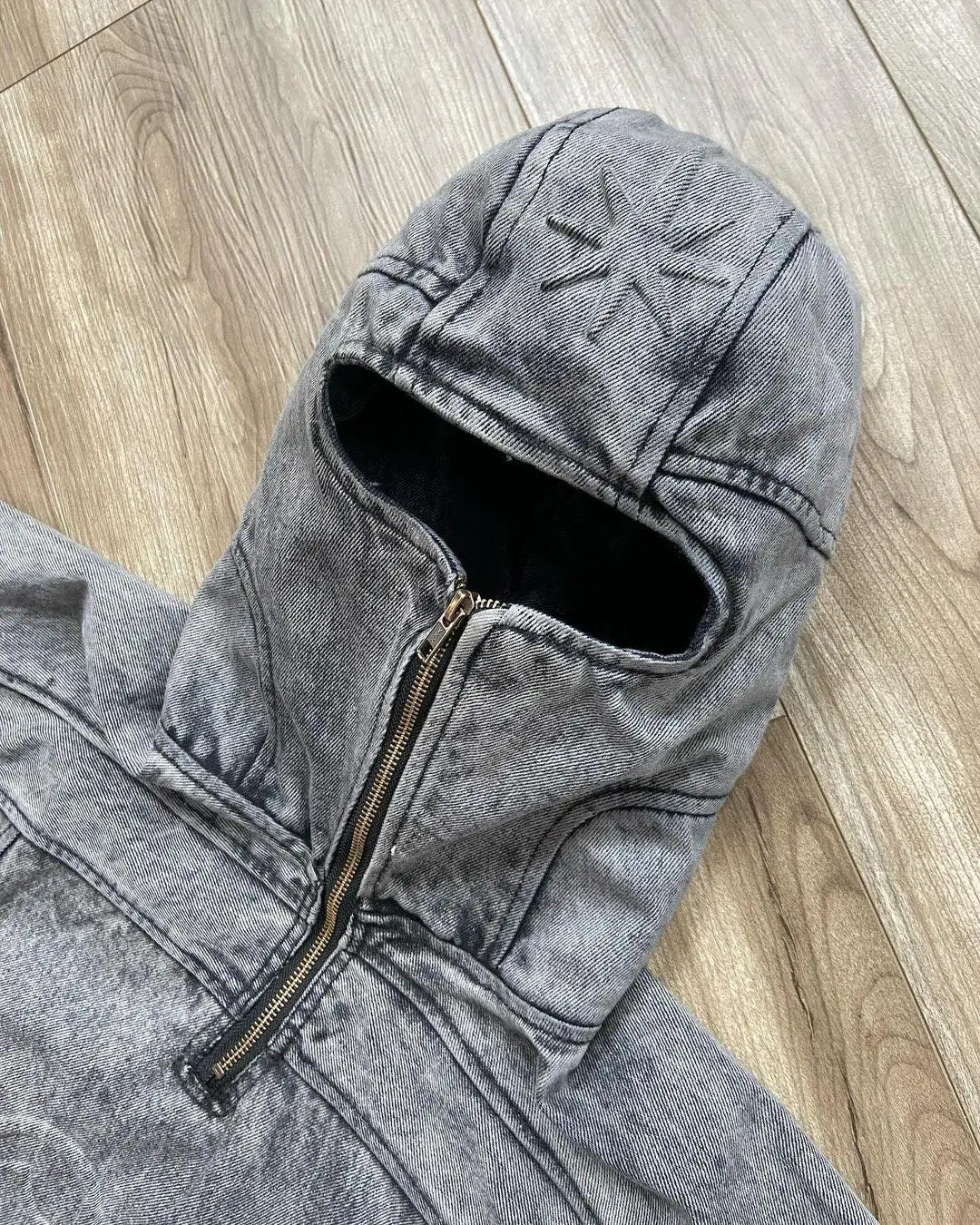 Salati Clothing Manufacturer Y2K Pullover 3D Embossed Distressed Stone Faded Acid Wash Balaclava Ninja Mens Hoodie Sweatshirt gallery 3