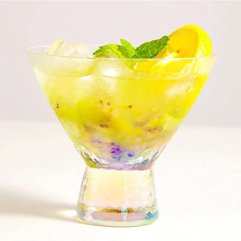 7.7oz Premium Hammered Cocktail Glasses Iridescent Stemless Martini