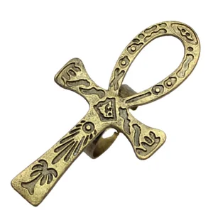 Full Customized Jewelry Popular Tribal Engraved Finger Rings Adjustable Retro Vintage Old Brass Raw Finish Ankh Ring