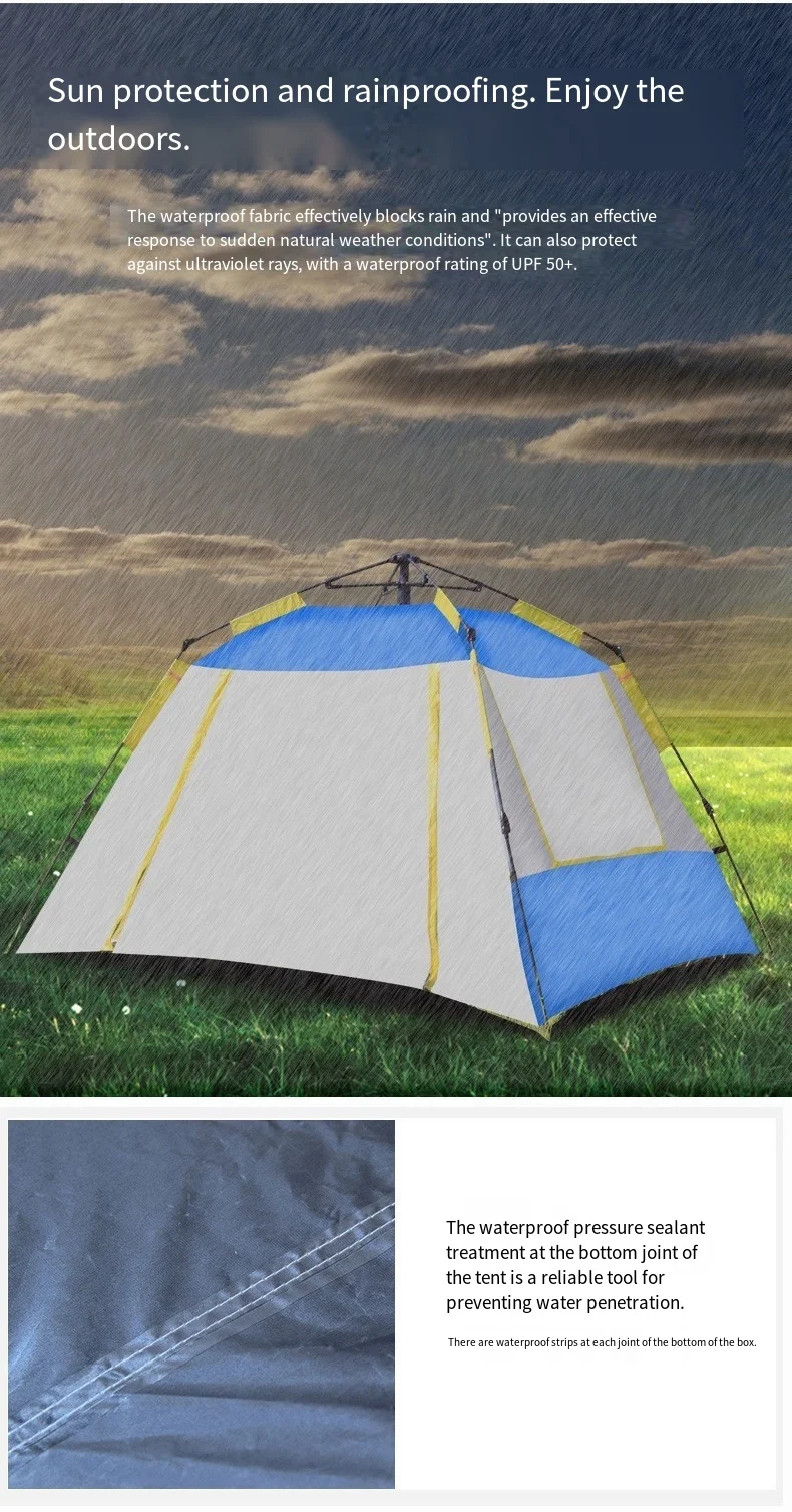 Outdoor Tents for 3-4 People Thickened Rain Protection Camping and Fully Automatic Quick-opening Tents in the Wild