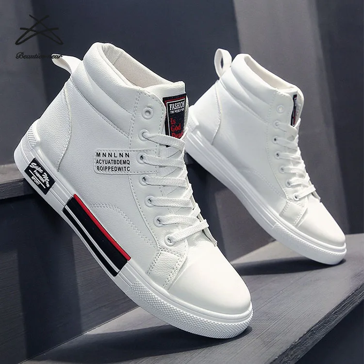 Mens Spring High Top Fashion Men Sneakers Pu Leather Walking Trainers ...