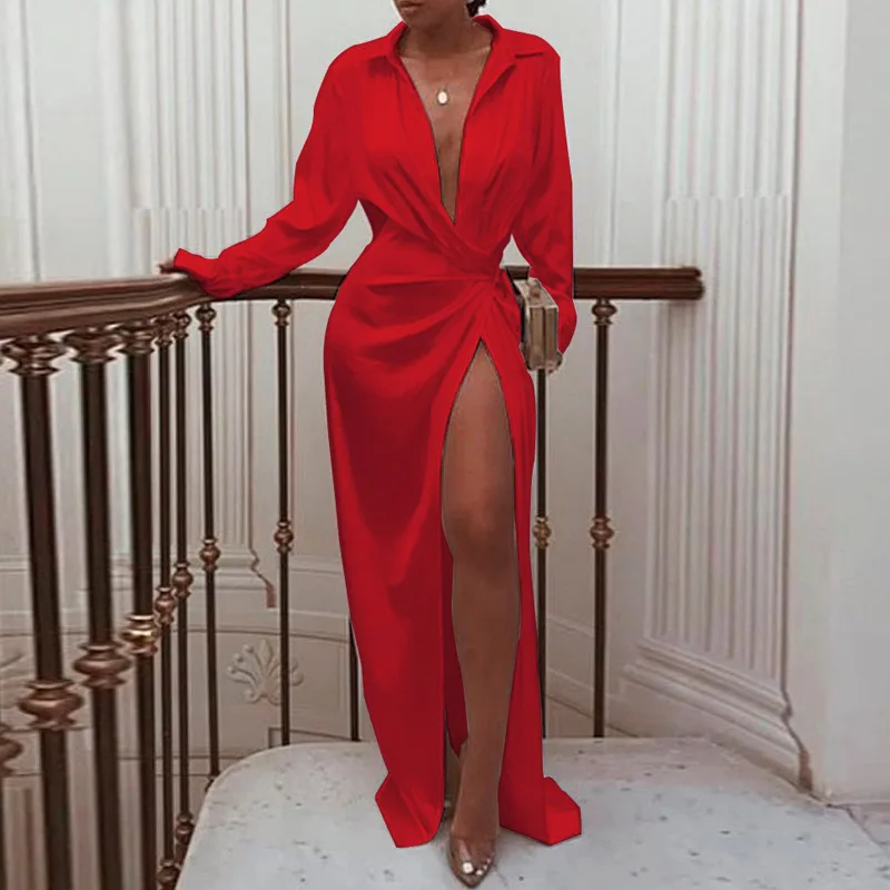 Spring 2021 Satin Split Wrap Dresses 