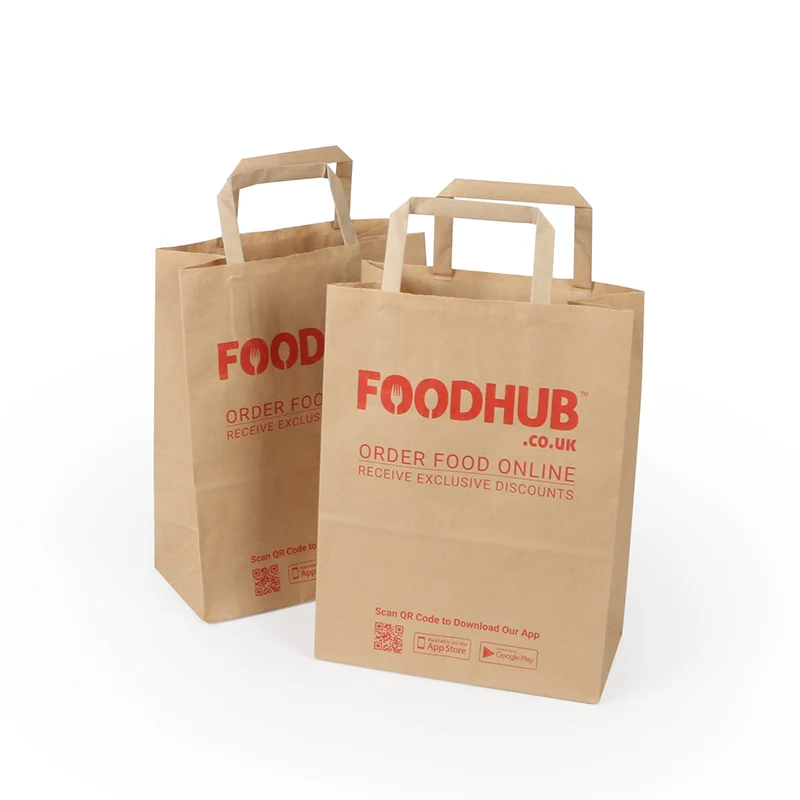 Hot Sale Custom Printing Shopping Packaging Restaurant Coffee Food Takeaway Carry Recycled Brown Kraft Paper Bags