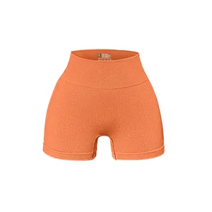 Women's High Waist Ribbed Breathable Sweat-wicking Gym Shorts Sexy Black Yoga Pants with Solid Pattern for Playground & Yoga