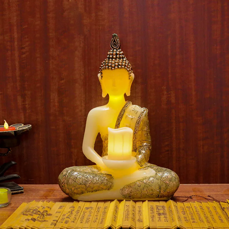 LED Paraffin Wax Candle THAI Sitting LED Flameless Buddha Design Wax Luxury Paraffin Candle With Timer Function
