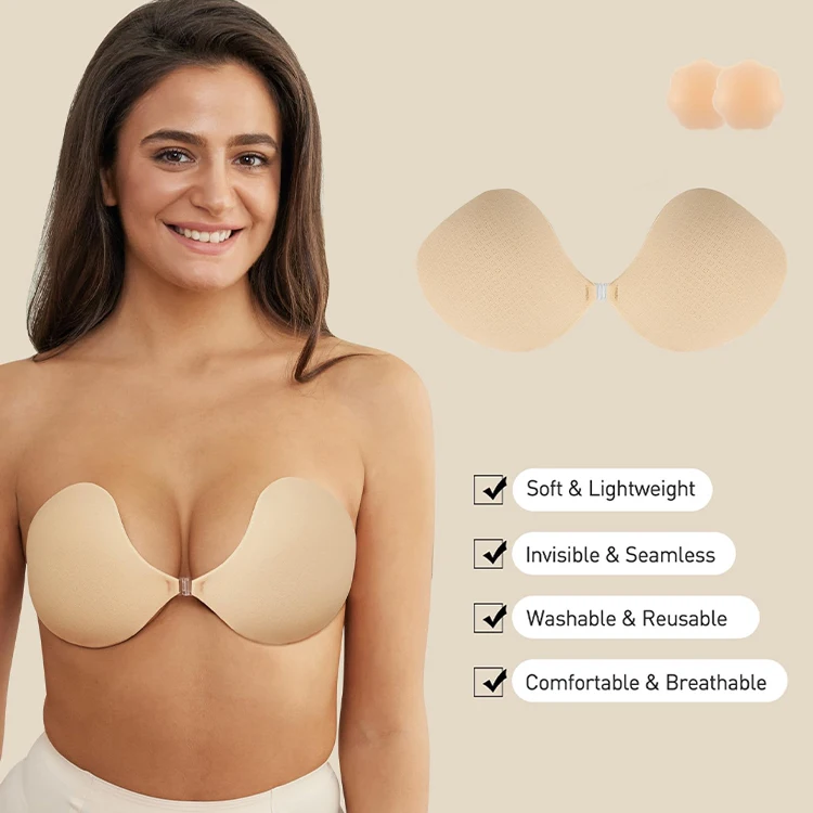 Strapless Sticky Bra Push-up Silicone Gel Adhesive Bra for Backless Dress No Show Invisible Bra With Nipple Covers