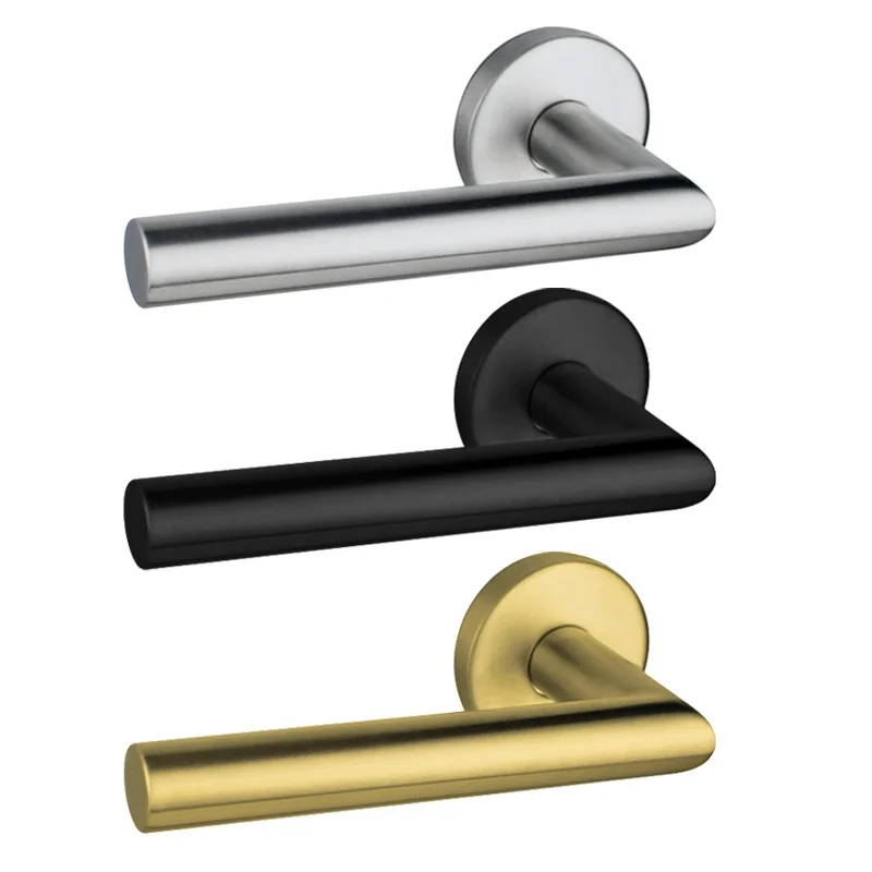 High Modern European Style Stainless Steel 304 Bedroom Door Lever Handle Satin Black Gold Interior Lock Wooden Door Building 7