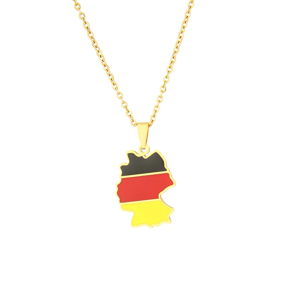 Couple Fashion Customization Silver Gold Stainless Steel German Map Pendant Necklace for Men and Women