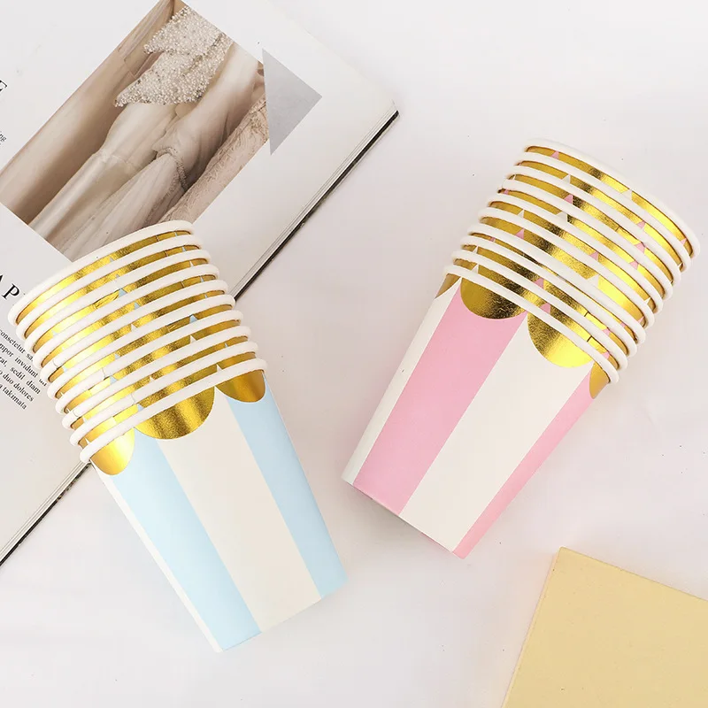 Pink Blue Stripe Dot Disposable Tableware Sets Paper Cups Wedding Birthday Party Supplies Decoration