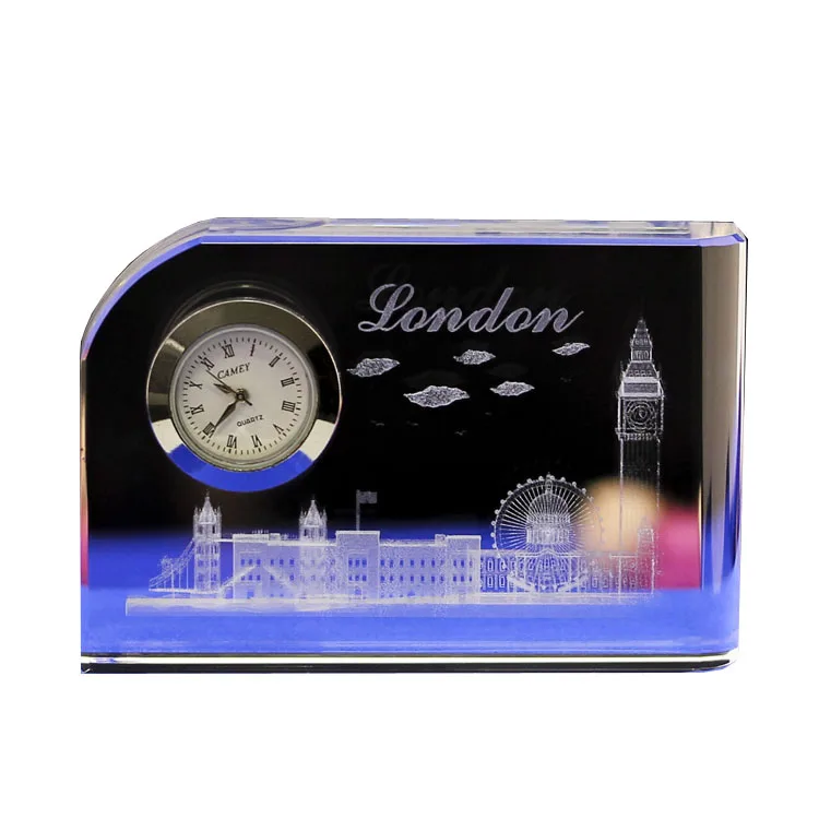 Professional Wedding Favors Engraving Desk Table Transparent K9 Customize Crystal Clock