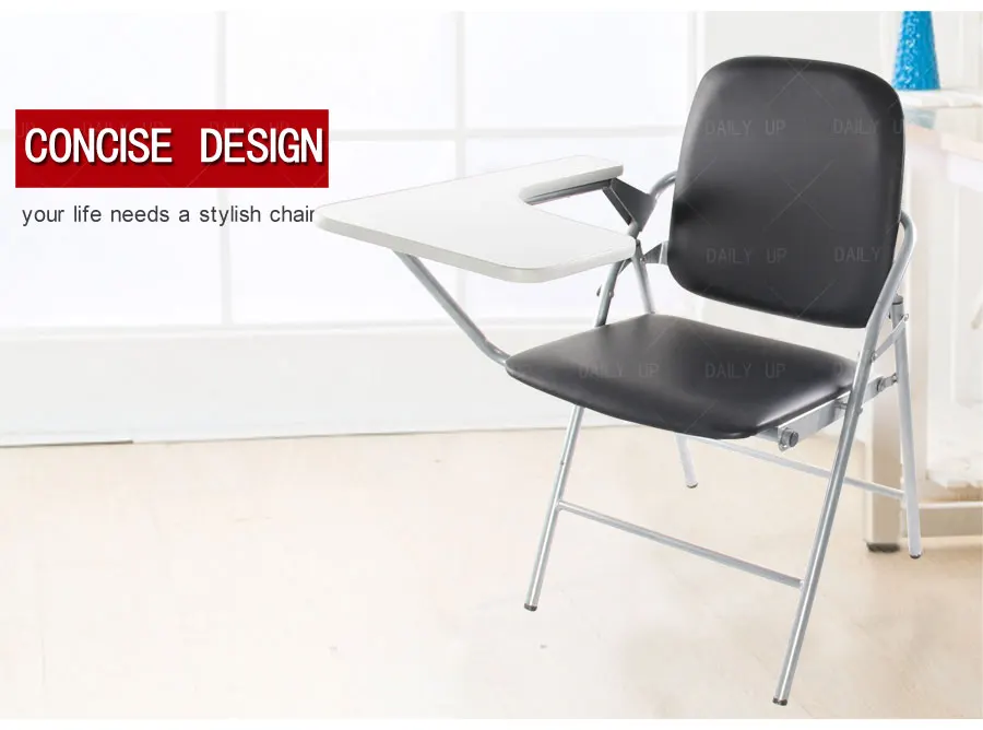 PU Leather padded Seat Folding Chair With Tablet And Book Holder Foldable Office Computer Chair For Meeting Reference Training
