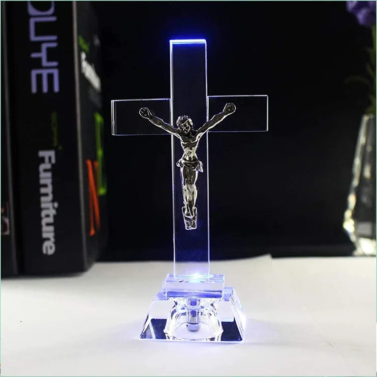 MH-S012イエスクライストクリアクリスタルガラス十字架置物磨かれた