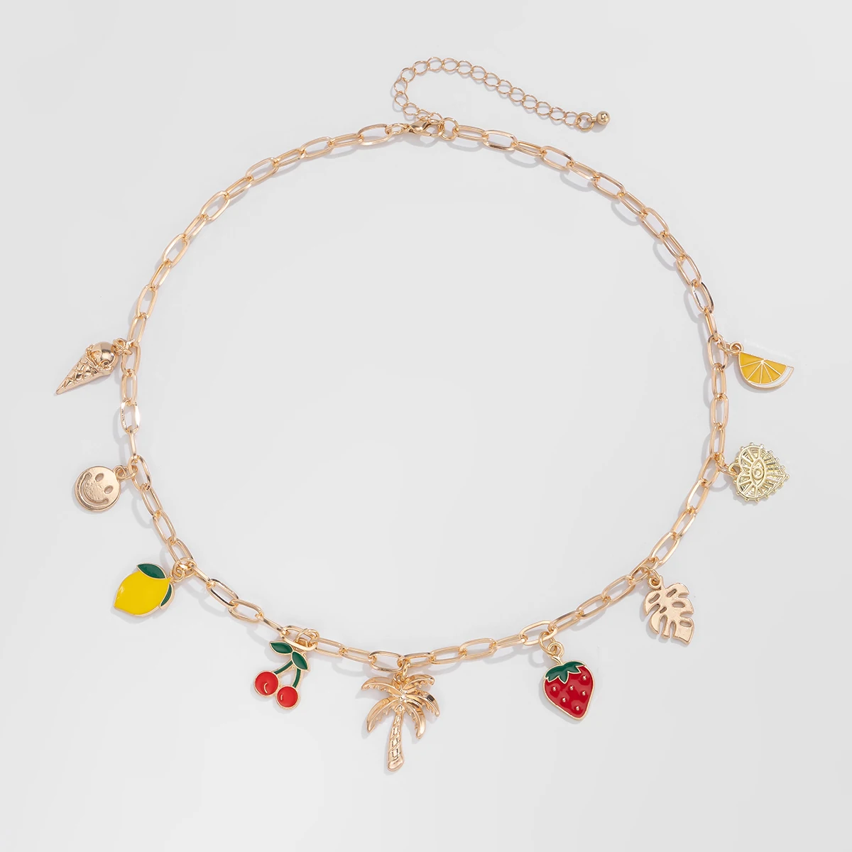 Bohemian Colorful Dripping Oil Fruit Coconut Tree Pendant Necklace for Women Creative DIY Boho Jewelry on Neck Accessories Gifts