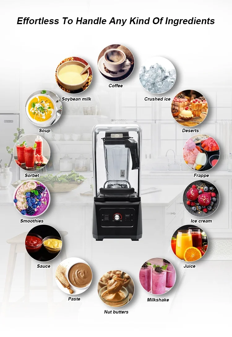 Best Sell Soundproof Blender Juicer Ice Crusher Large Capacity Kitchen Milkshake Machine Industrial Blender for Cafe