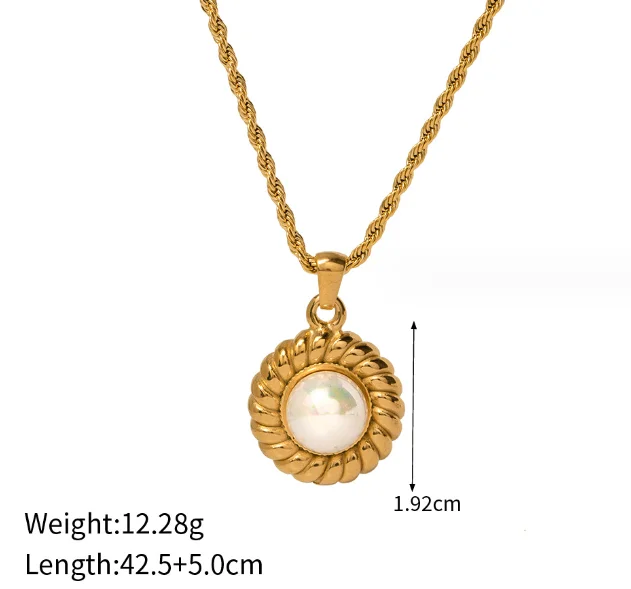 Retro Jewelry Twisted Croissant Round Pearl Pendant Necklace 18K Gold Plated Stainless Steel Pearl Pendant Necklace