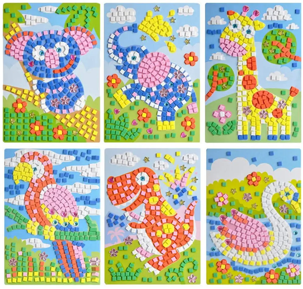 Oveelando®6in1#1,mosaics Sticky Elephant,fish,dinosaur,spaceship,pegasus,butterfly Card,sheet,pictures for Kids Peel,stick,display,mosaic Sticker 